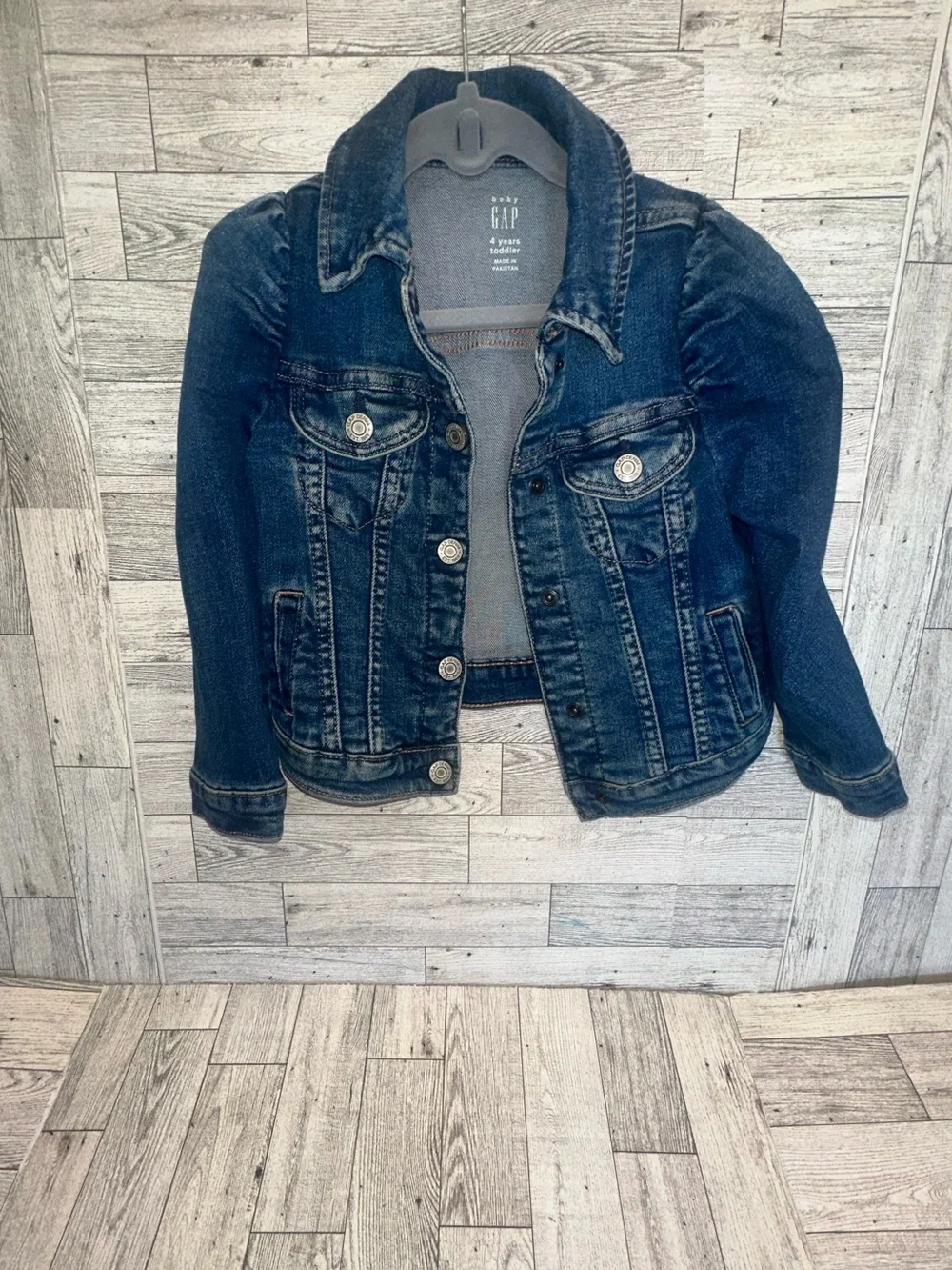 GAP Girls Blue puff shoulder Denim Button-Up Jacket size 4years